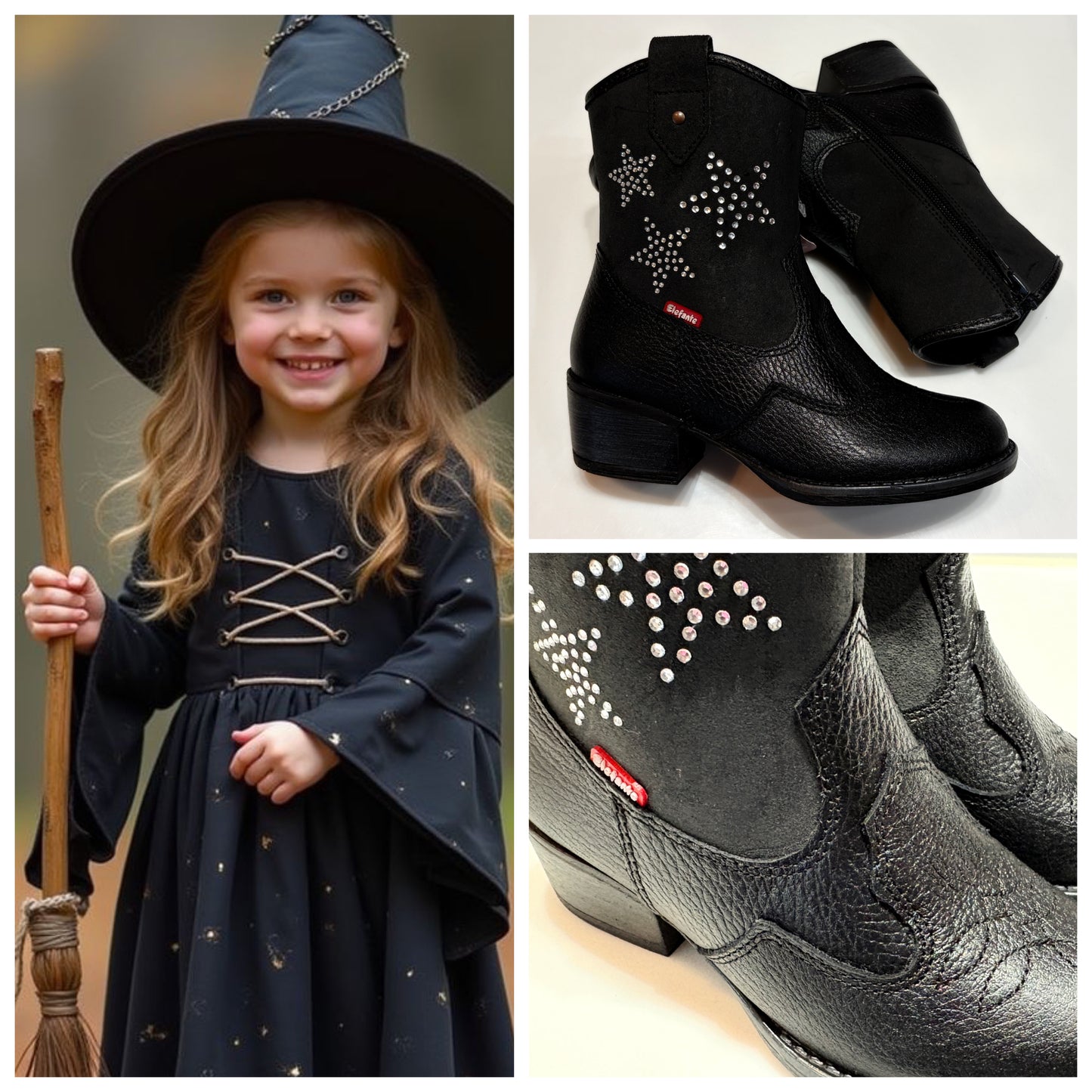 BOTA VAQUERA NIÑA 13824 ELEFANTE PIEL NEGRA ESTRELLAS