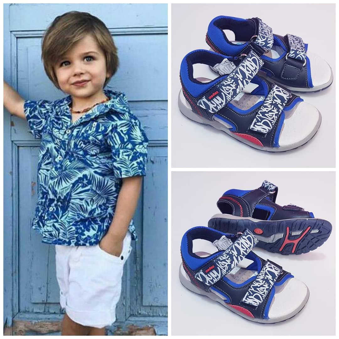 HUARACHE BB 100609 AUDAZ GRAFITI AZUL CON DOBLE VELCRO