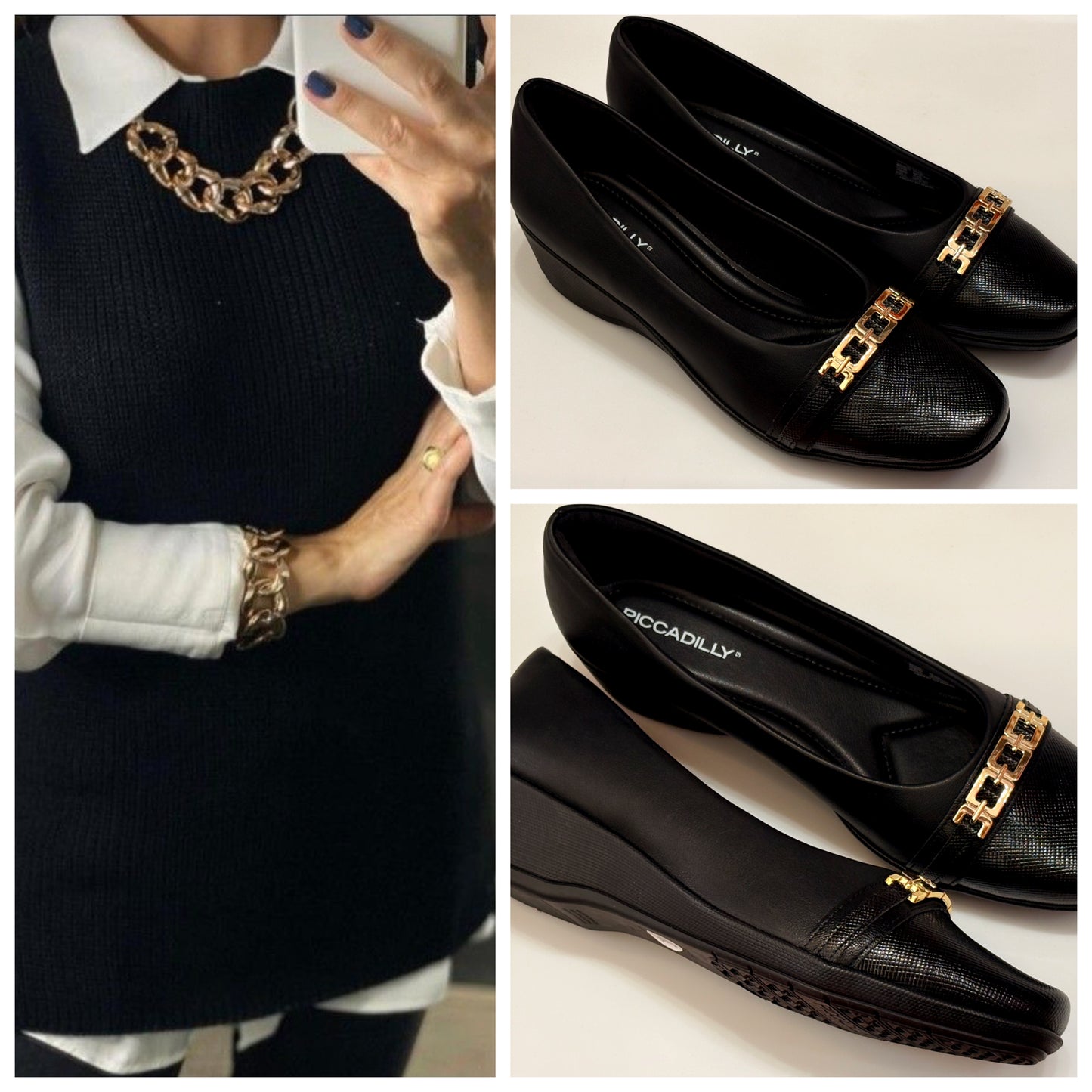 FLAT CONFORT 143235 PICCADILLY NEGRO CON CADENA ORO