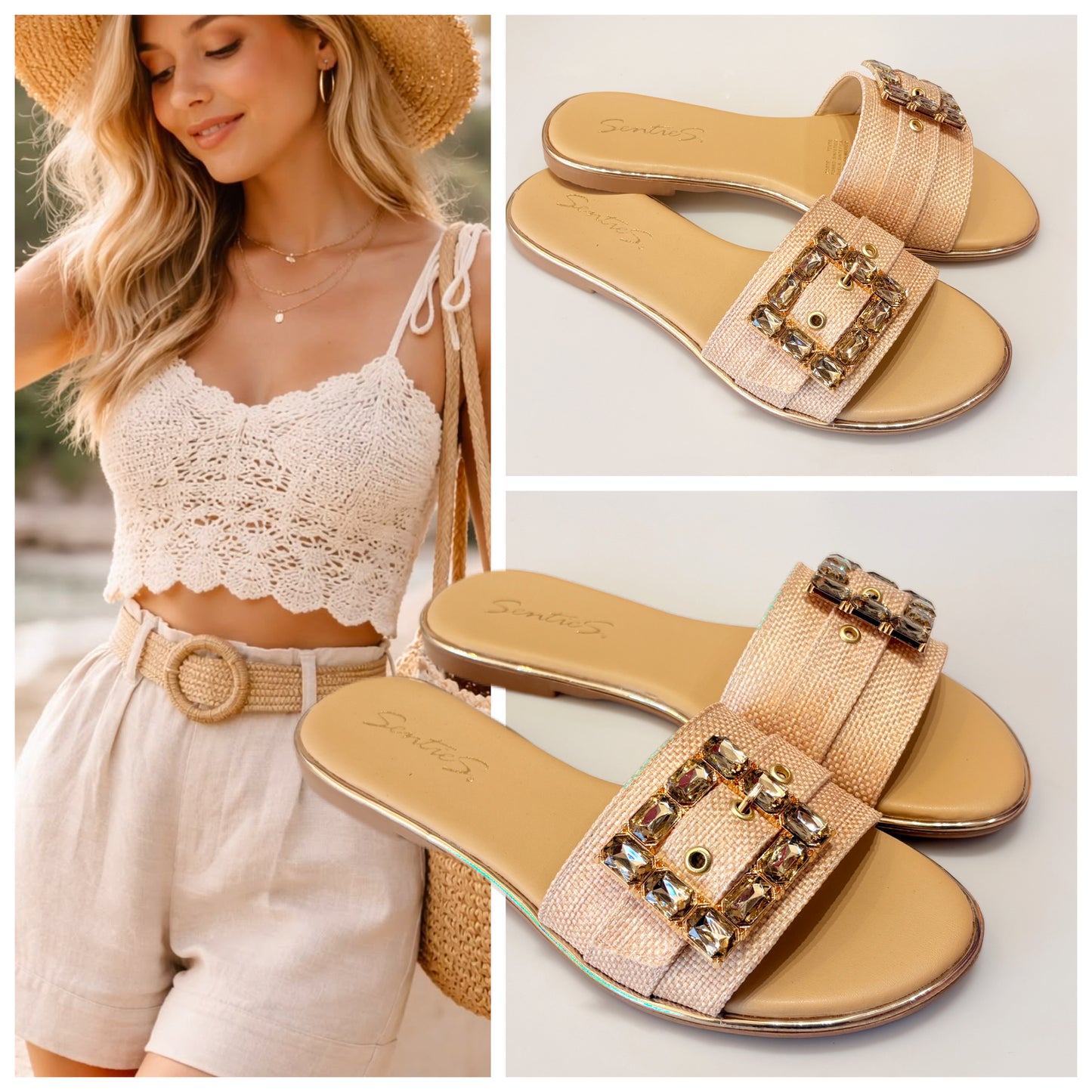 SANDALIA 359 SENTIES NATURAL CON BROCHE
