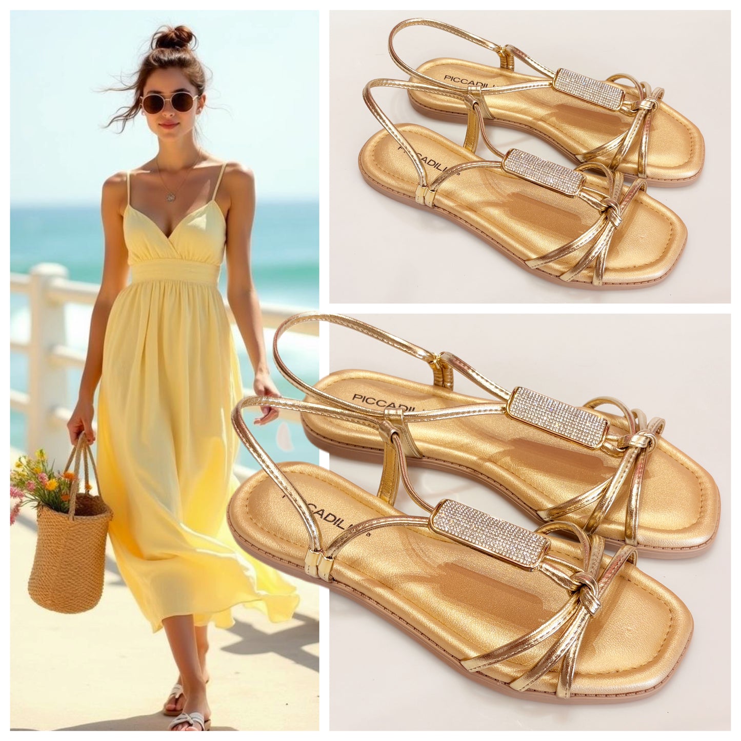 SANDALIA 508065 PICADA TIRAS ORO