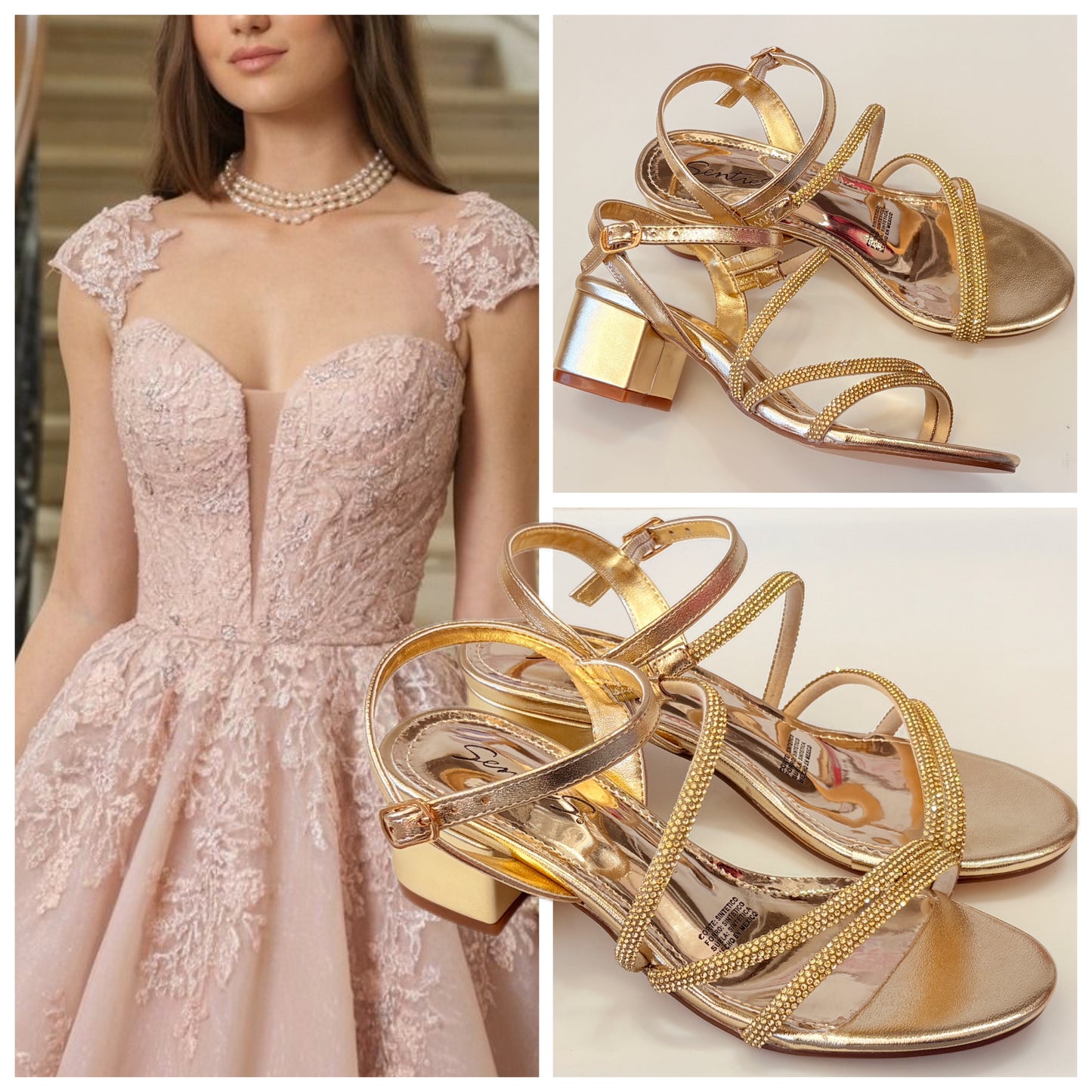 ZAPATILLA 369 SENTIES TACON MEDIO BOLONIA BRILLOS ORO INGLES