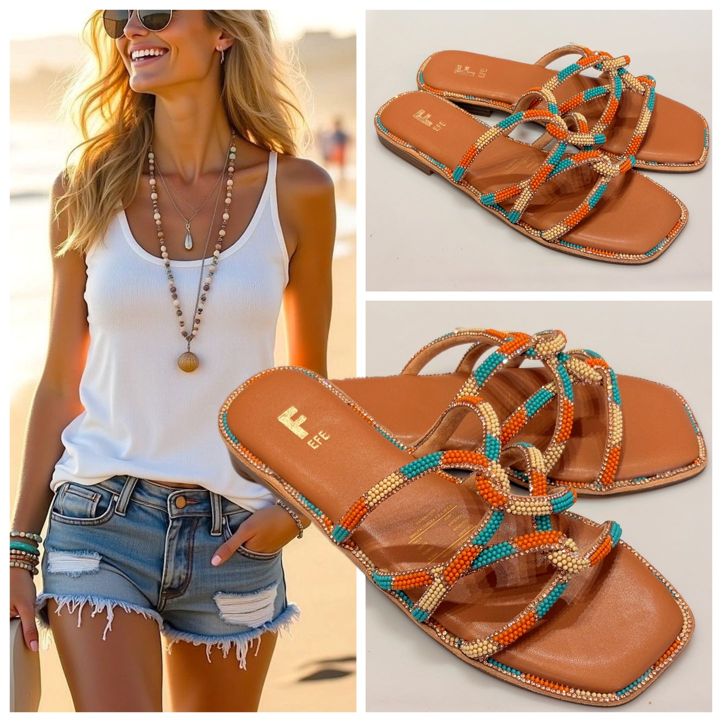 SANDALIA PISO 164502 EFE SIMON CAMEL/VERDE BRILLOS