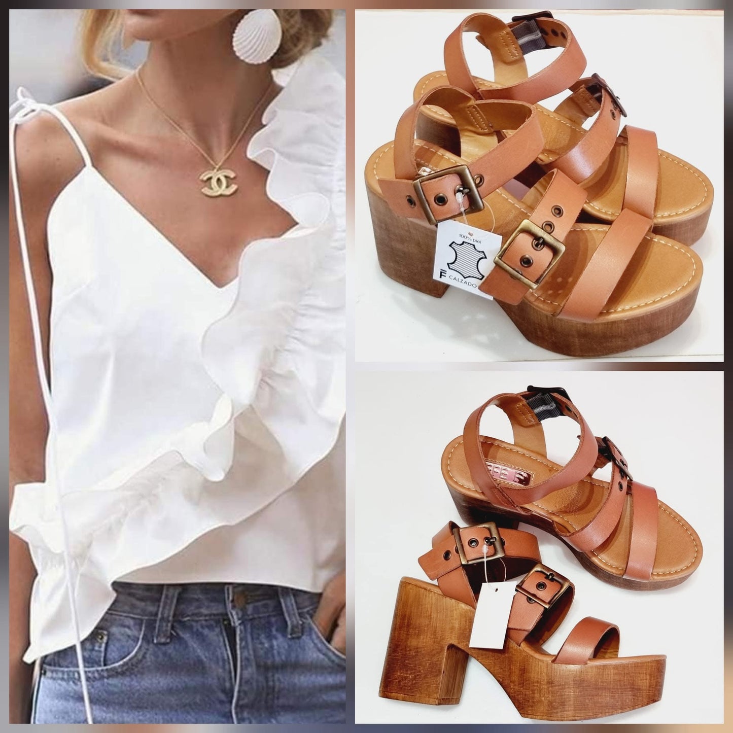 SANDALIA DE PIEL CON TACON 337102 ADELA TAN