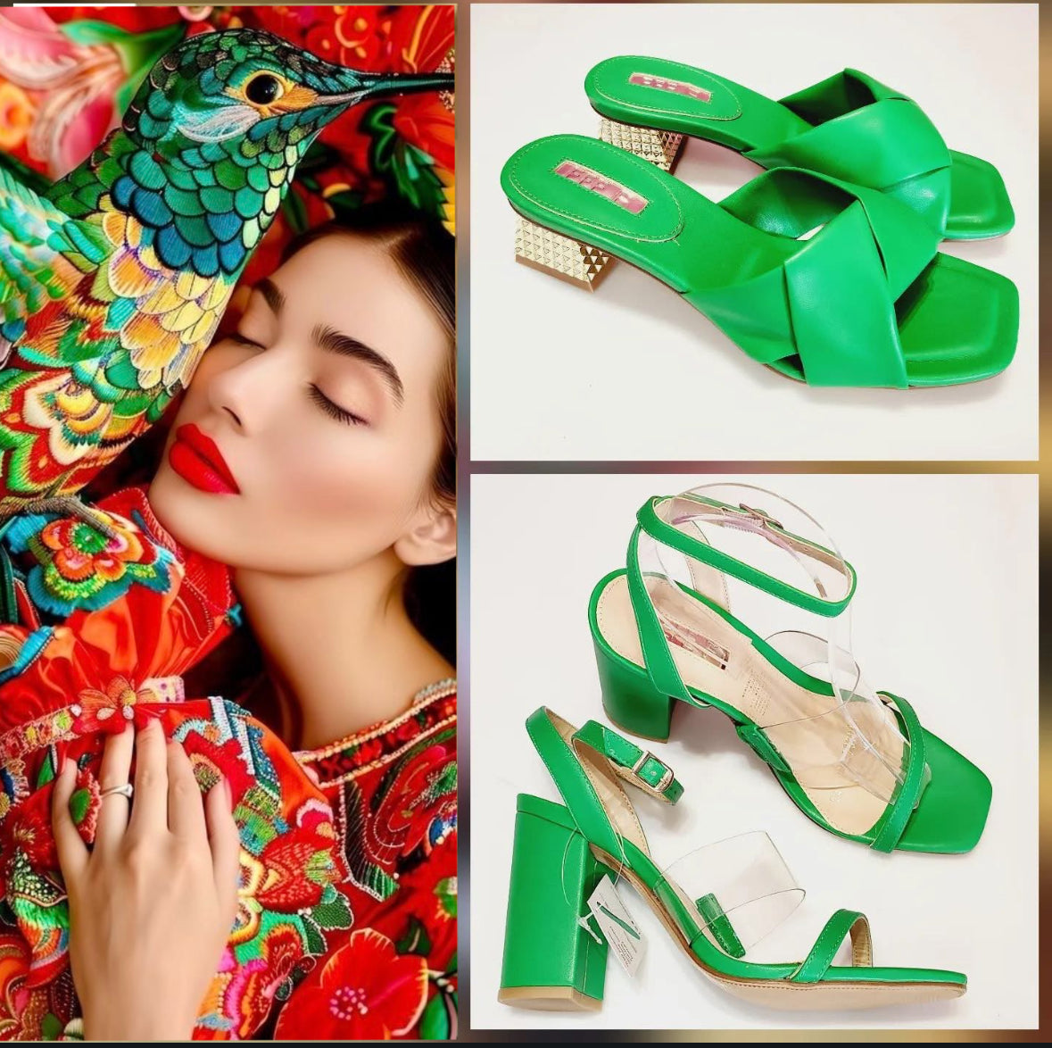 SANDALIA 237403 EFE EGIPTO VERDE TREBOL TACON MINI ORO
