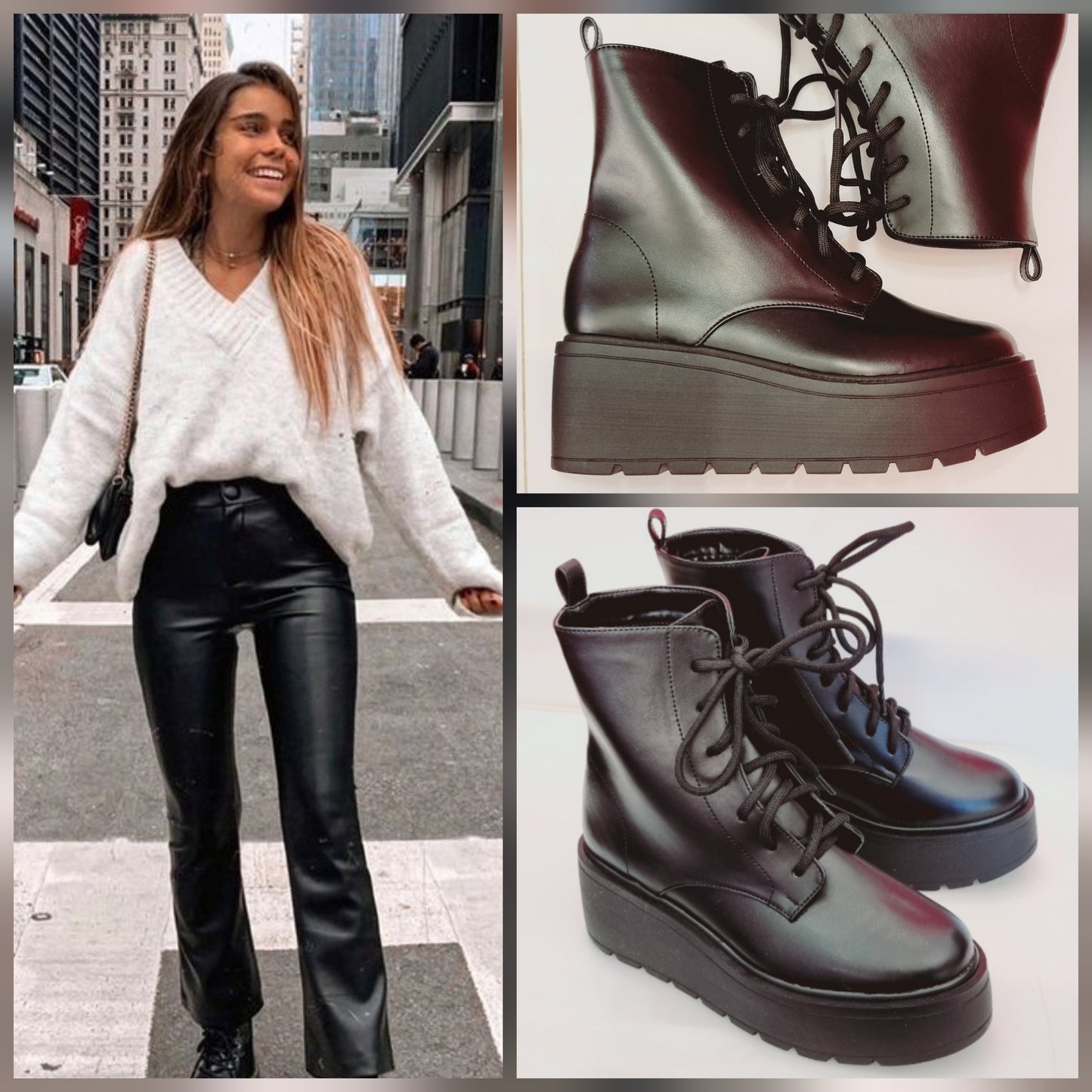 BOTA 761 PLATAFORMA BRATZ PISO PIEL NEGRO