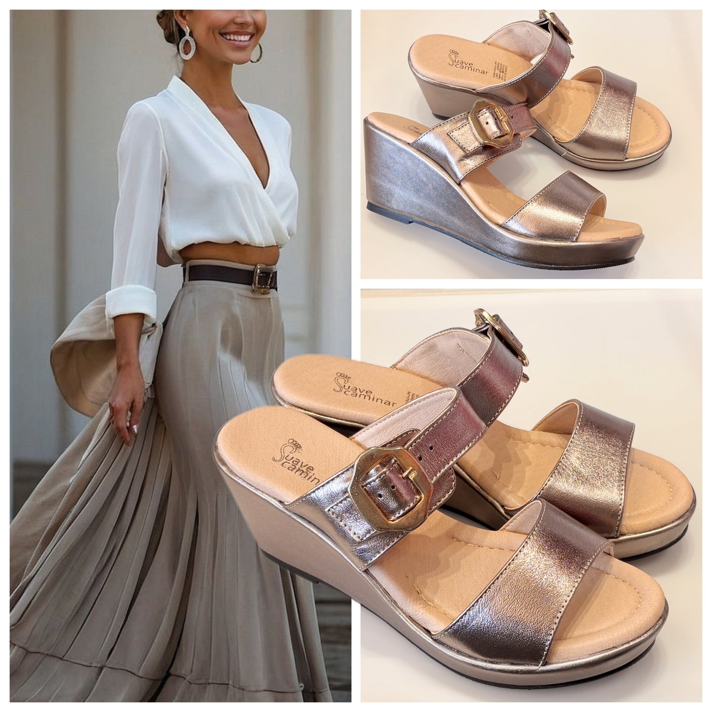 SANDALIA PLATAFORMA M-147 SUAVE CAMINAR PIEL INOX