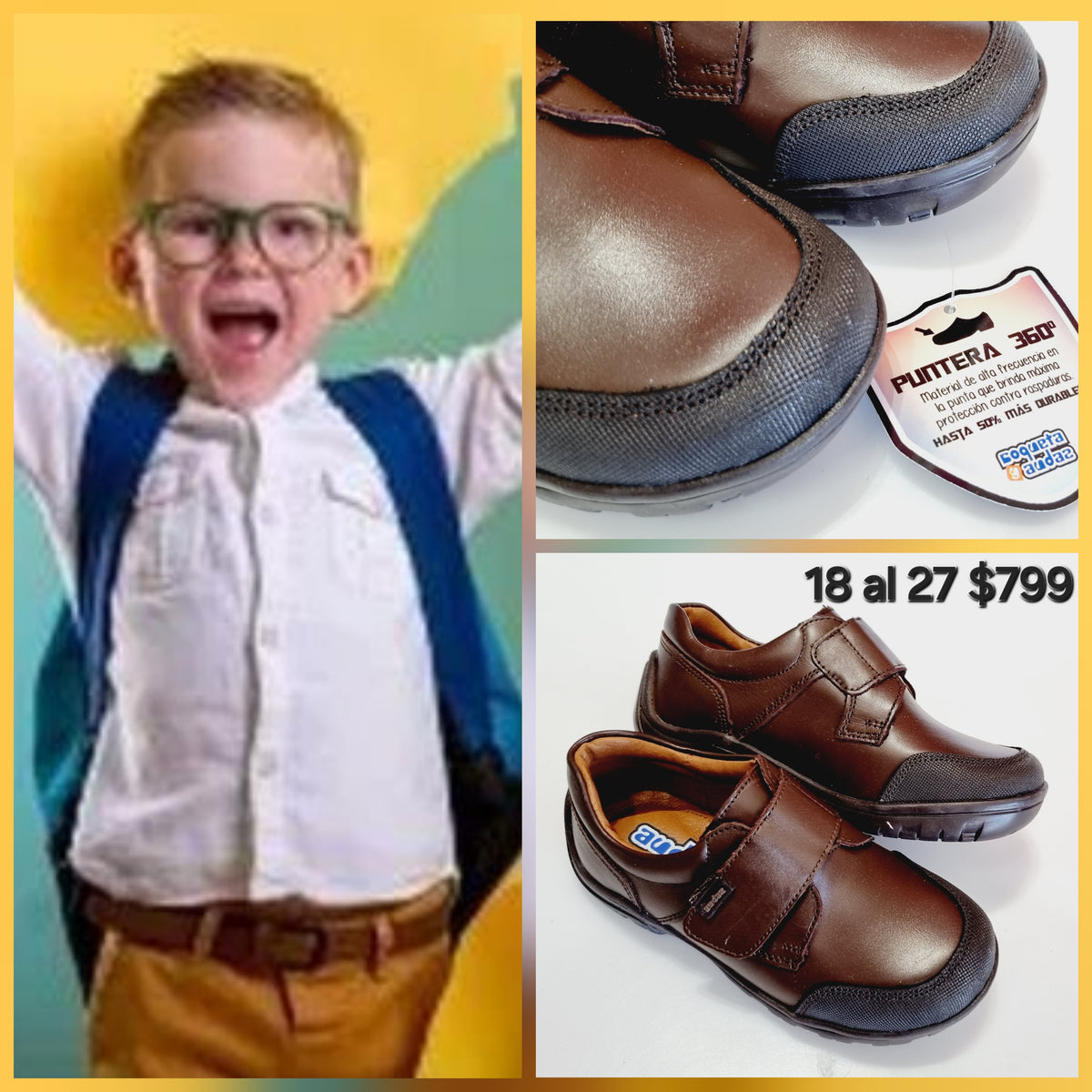 ZAPATO 163912 ESCOLAR PIEL CAFE CON PUNTA ANTIRRASPONES AUDAZ