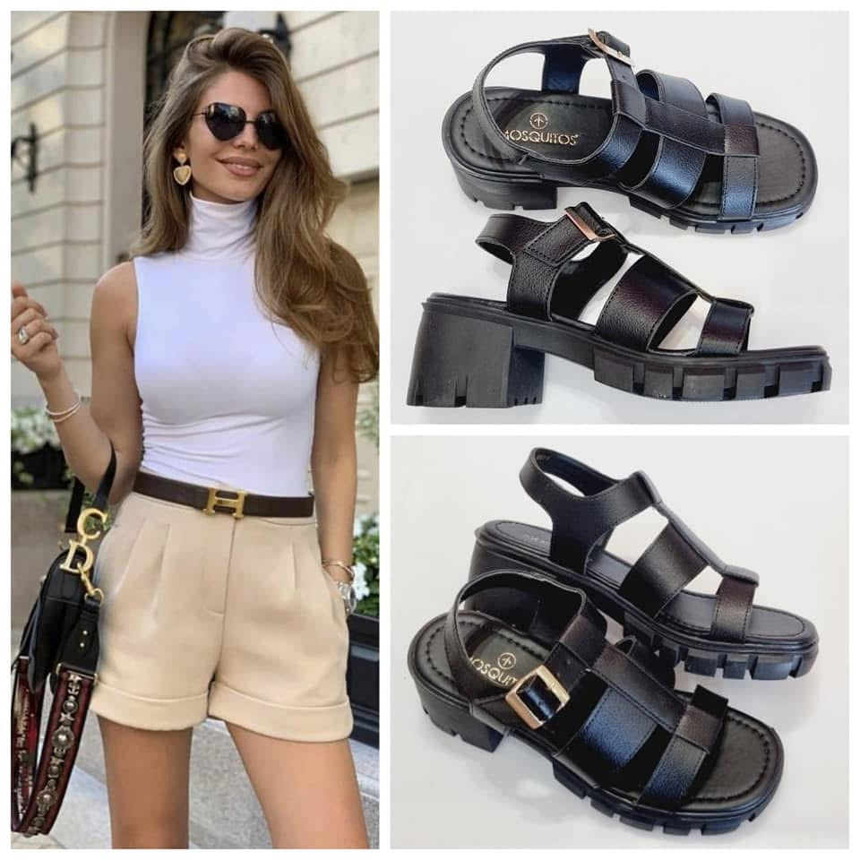 SANDALIA VINTAGE CON TACON MOSQUITOS 2101 NEGRO