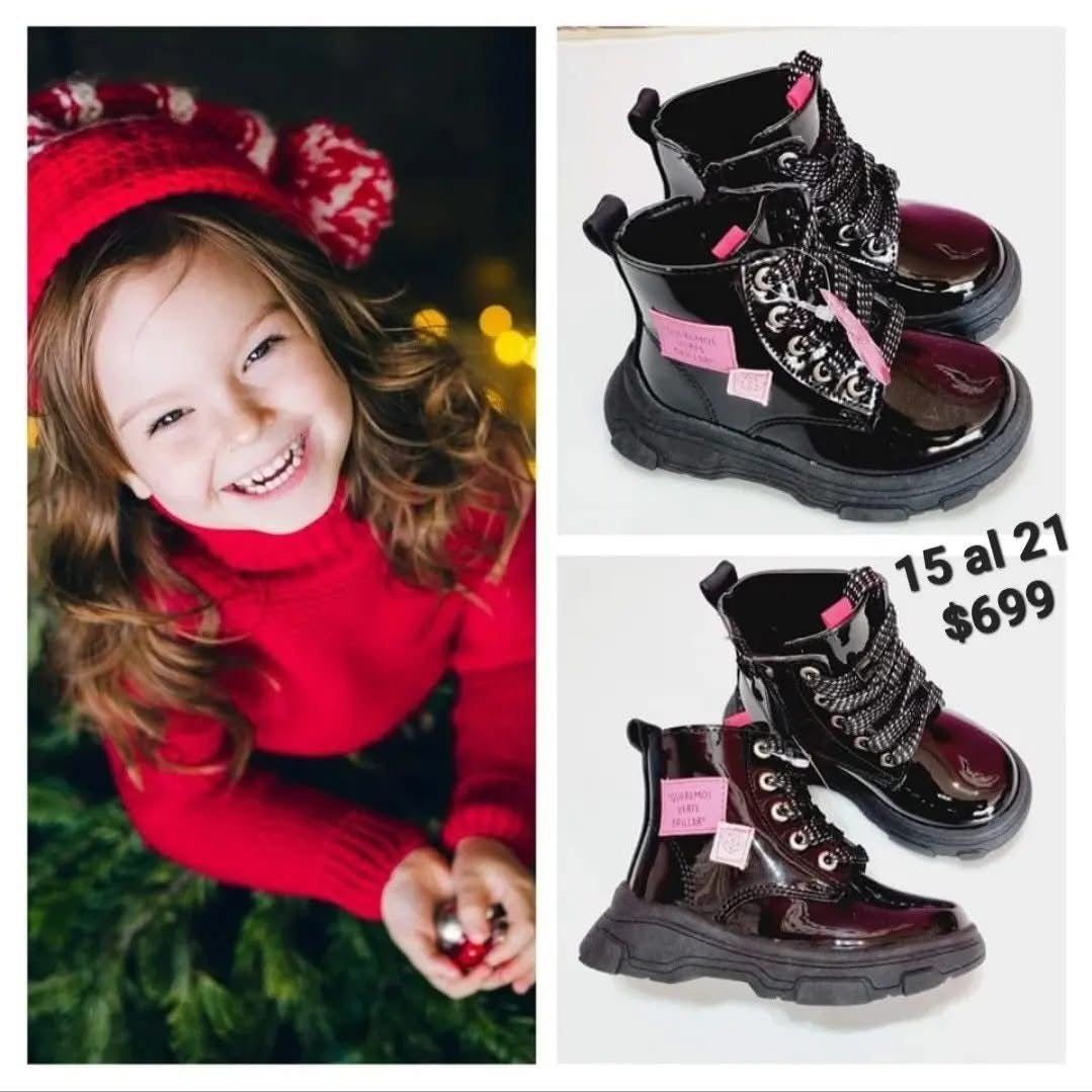 BOTA NIÑA 86706 CHAROL NEGRO CORDONES PARCHES ROSAS