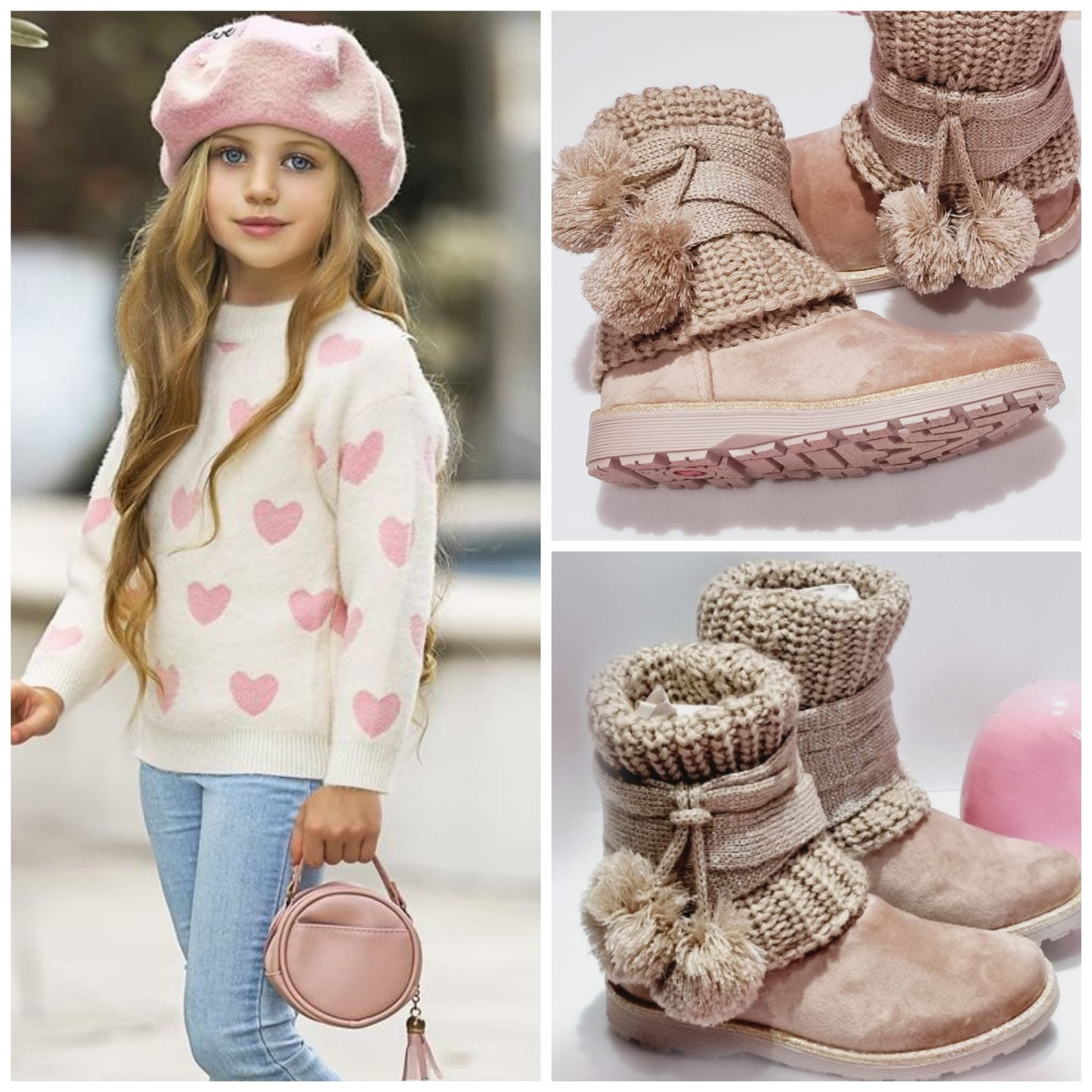 BOTA NIÑA 98082 COQUETA TEJIDA ROSA POMPON