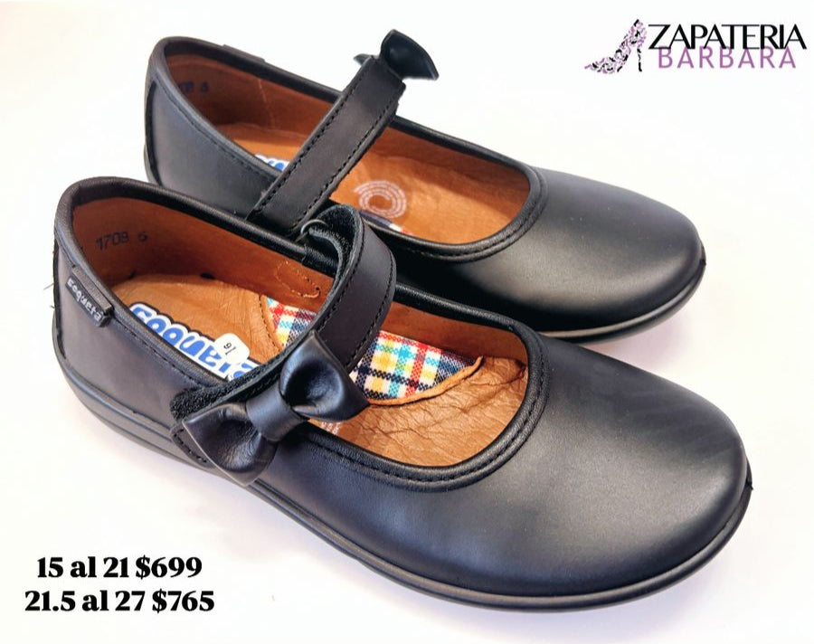 ZAPATO ESCOLAR COQUETA 170805 NEGRO MOÑO LADO