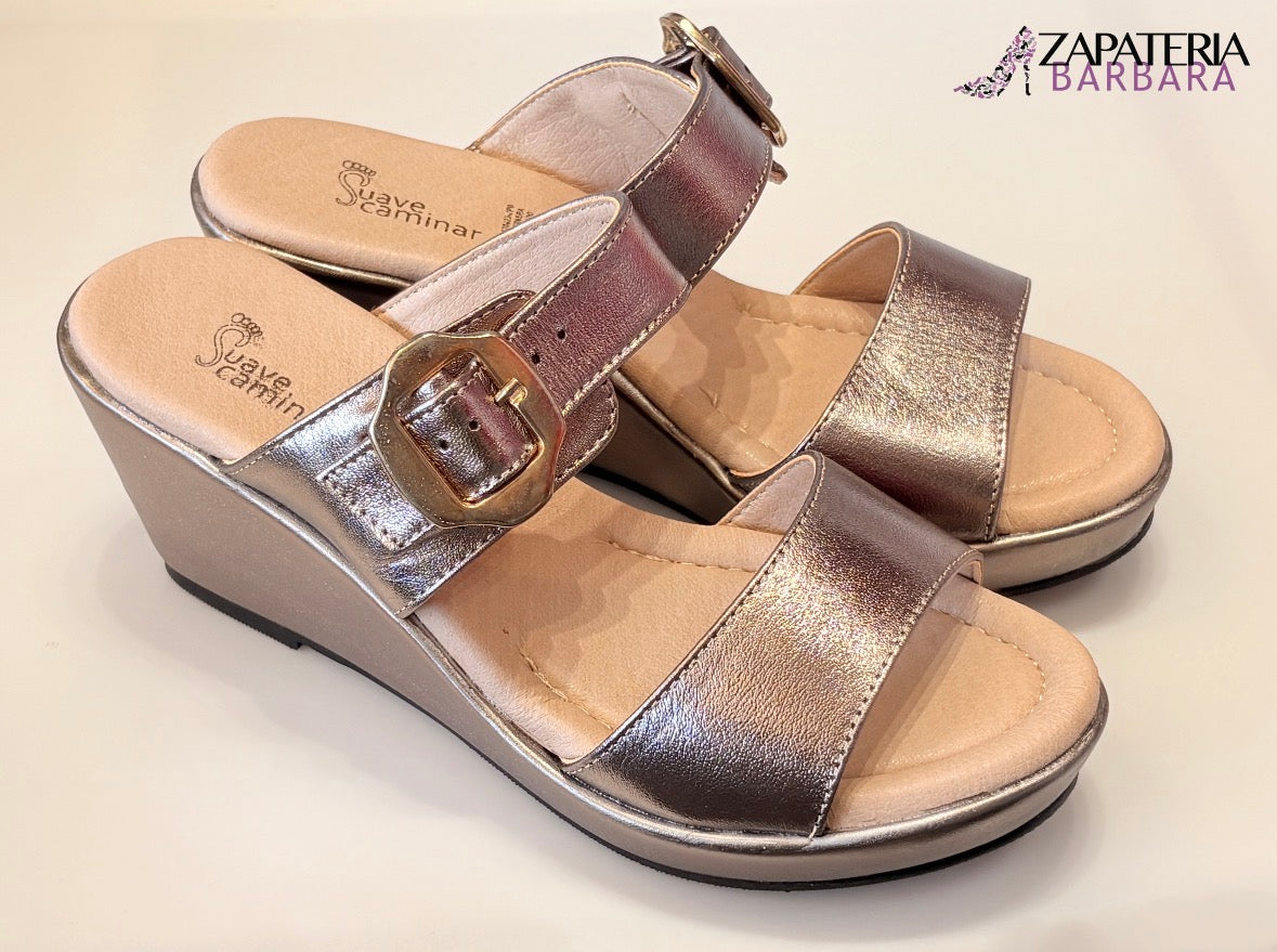 SANDALIA PLATAFORMA M-147 SUAVE CAMINAR PIEL INOX