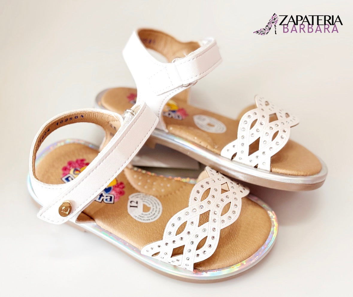 HUARACHE NIÑA  COQUETA 102501 BLANCO BRILLOS