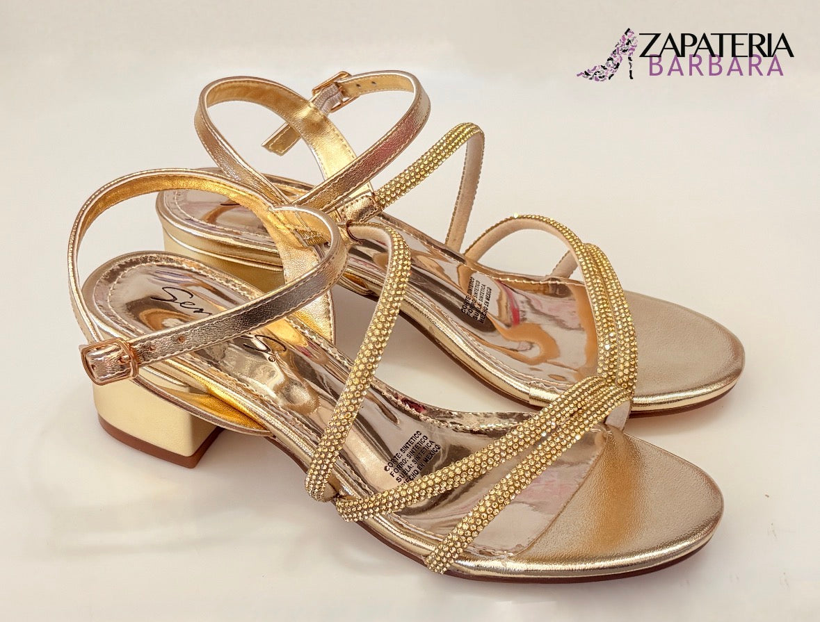 ZAPATILLA 369 SENTIES TACON MEDIO BOLONIA BRILLOS ORO INGLES
