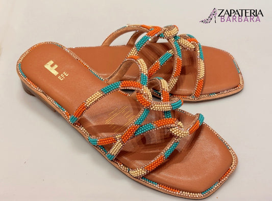 SANDALIA PISO 164502 EFE SIMON CAMEL/VERDE BRILLOS