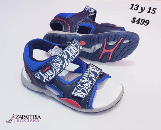 HUARACHE BB 100609 AUDAZ GRAFITI AZUL CON DOBLE VELCRO