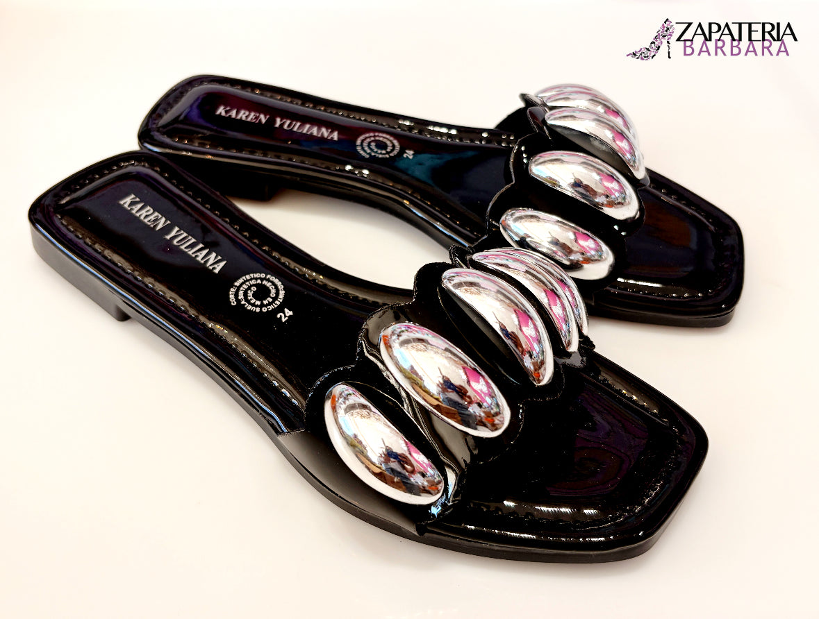 SANDALIA KAREN YULIANA 1014 CH NEGRO/PLATA