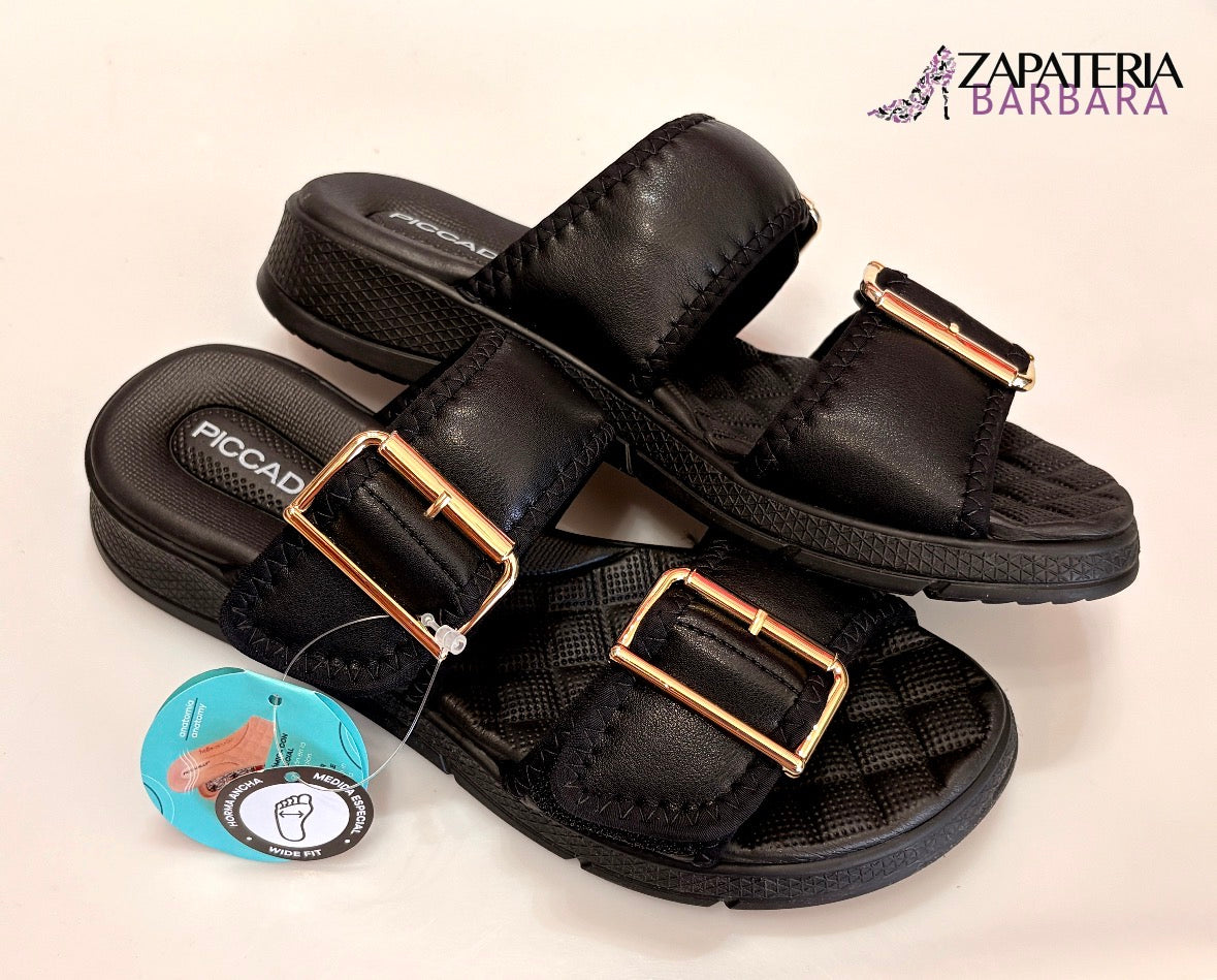 SANDALIA CONFORT 571020 PICCADILLY DOBLE VELCRO PETRO
