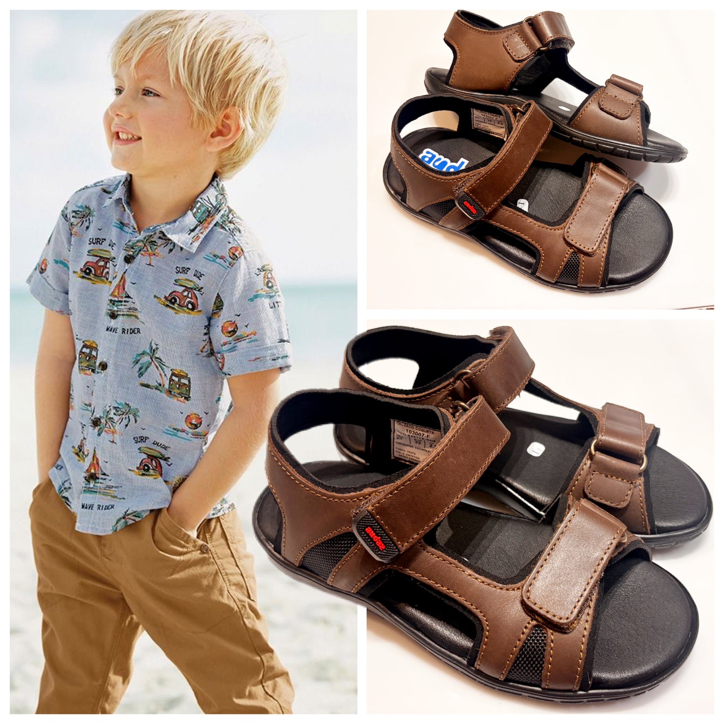 HUARACHE NIÑO 103007 AUDAZ  DOBLE VELCRO CAFE