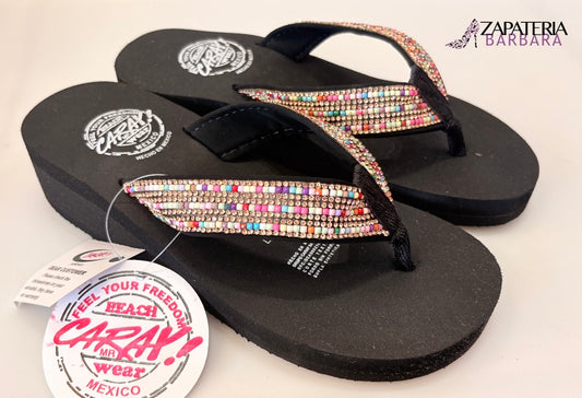 SANDALIA 7506 CARAY PLATAFORMA TABATA BRILLOS MULTICOLOR