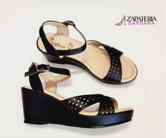 SANDALIA 5409 DE PIEL SUAVE CAMINAR SUELA CORRIDA NEGRA