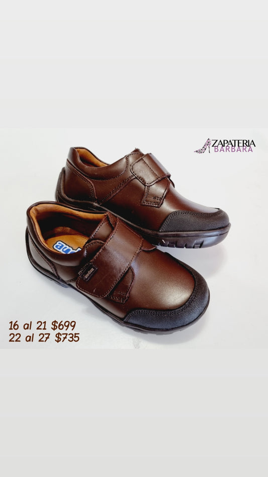 ZAPATO 163912 ESCOLAR PIEL CAFE CON PUNTA ANTIRRASPONES AUDAZ