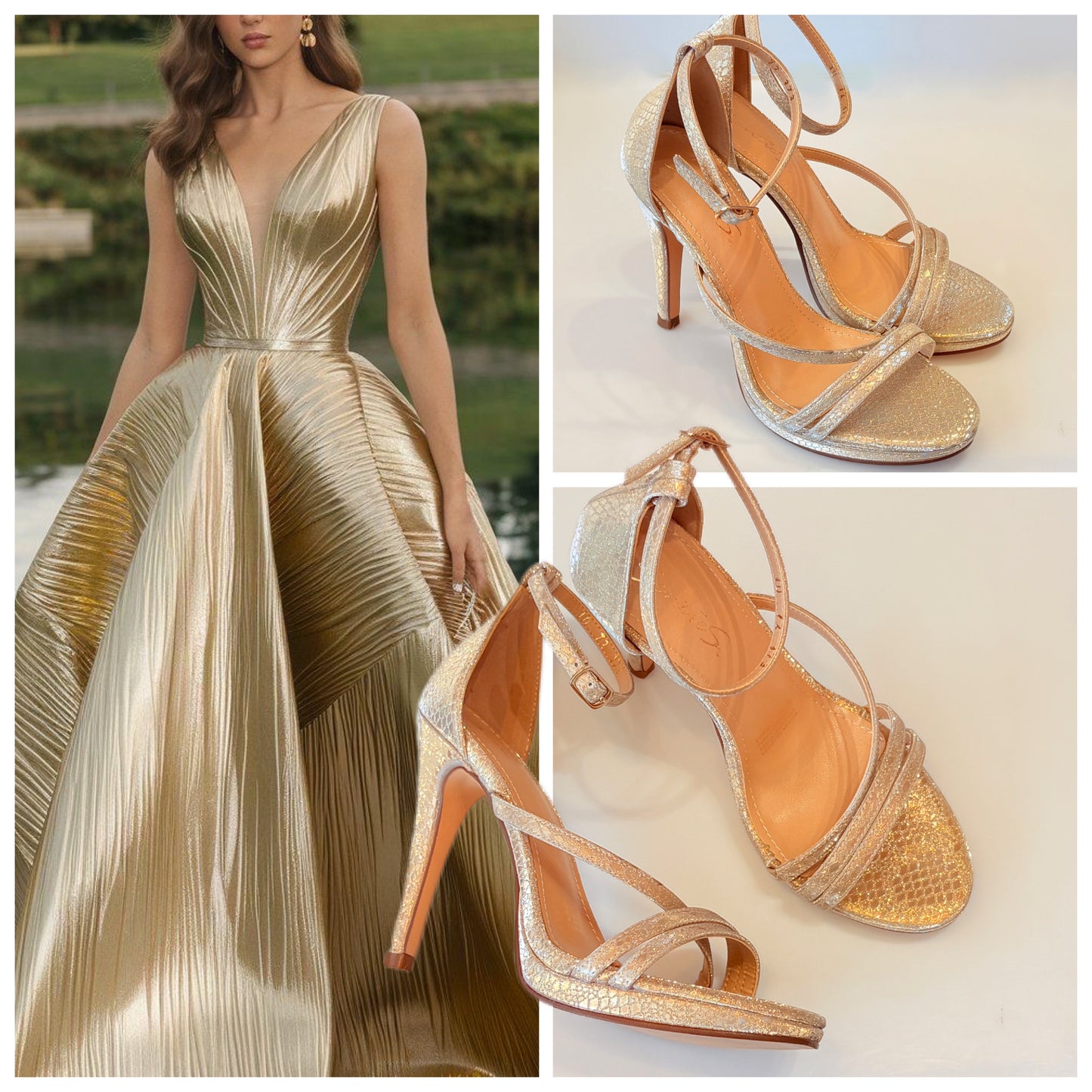 ZAPATILLA 373 SENTIES MEDUSA ORO TACON DELGADO 10 cm
