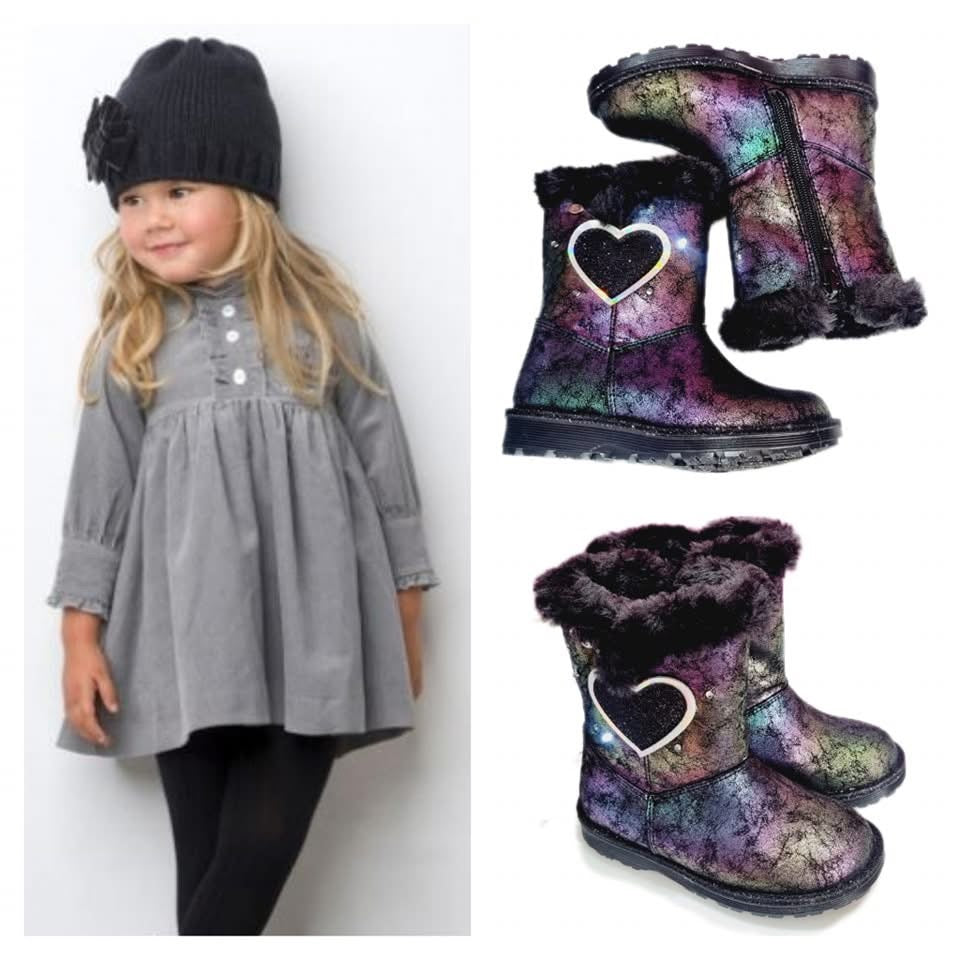 BOTA 93601 COQUETA NEGRO TORNASOL CORAZON CON LUCES