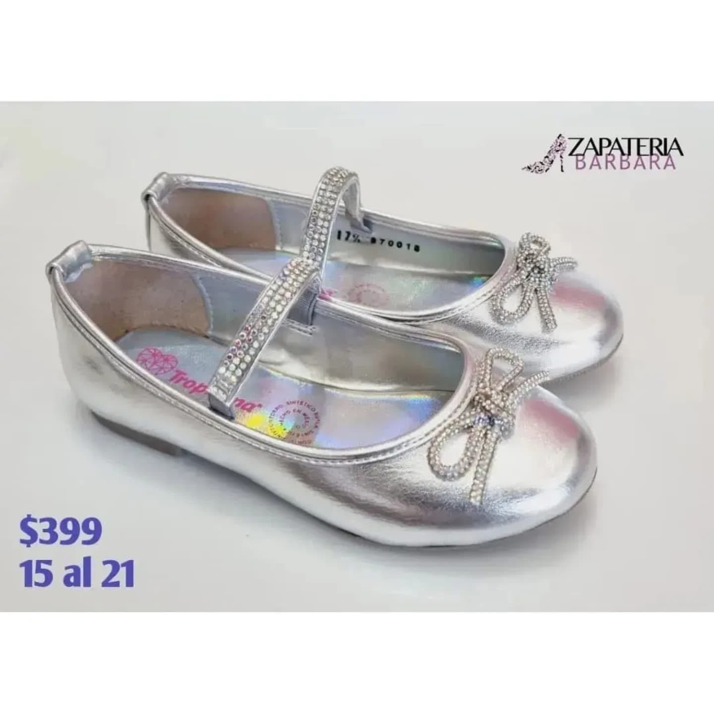 ZAPATO NIÑA 970018 TROPICANA CON MOÑO BRILLOS PLATA
