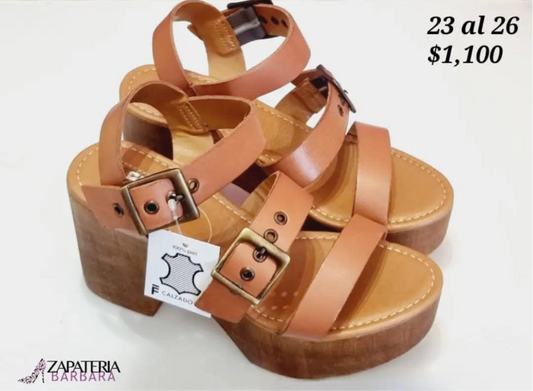 SANDALIA DE PIEL CON TACON 337102 ADELA TAN