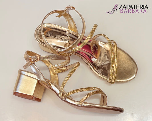 ZAPATILLA 369 SENTIES TACON MEDIO BOLONIA BRILLOS ORO INGLES