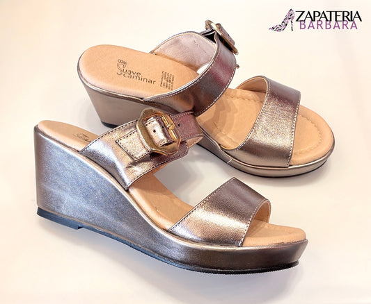 SANDALIA PLATAFORMA M-147 SUAVE CAMINAR PIEL INOX