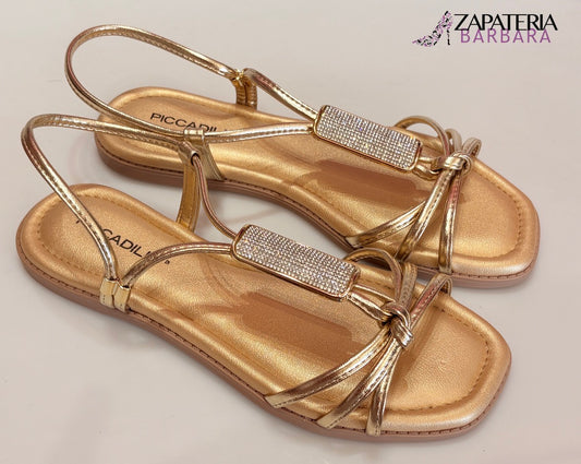 SANDALIA 508065 PICADA TIRAS ORO
