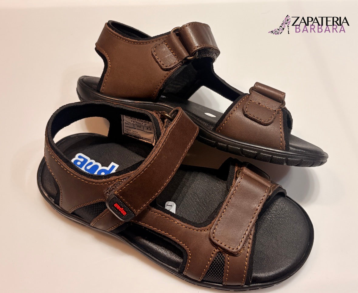 HUARACHE NIÑO 103007 AUDAZ  DOBLE VELCRO CAFE