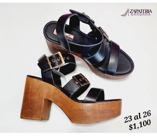 SANDALIA DE PIEL CON TACON 337102 EFE ADELA NEGRO