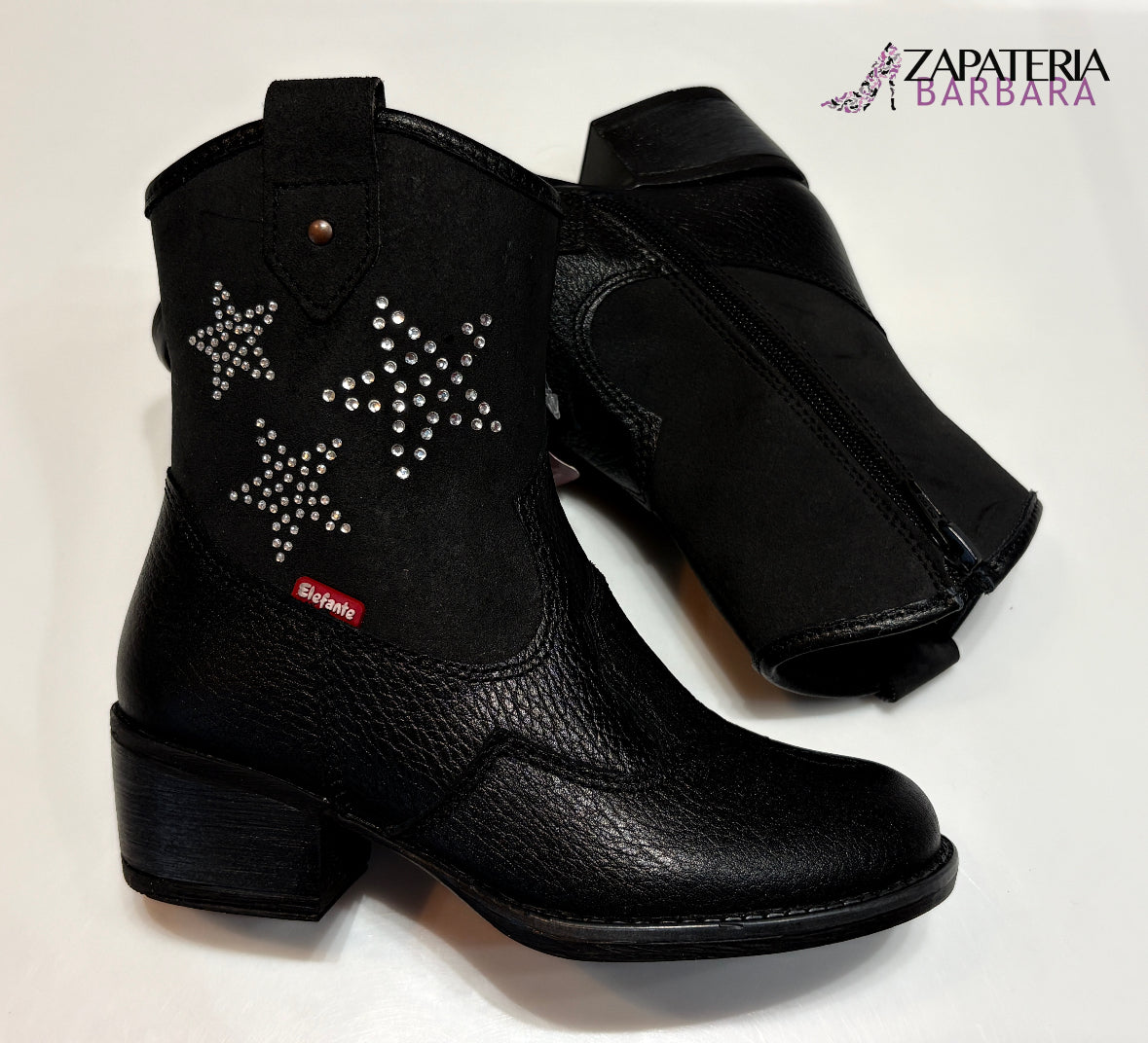 BOTA VAQUERA NIÑA 13824 ELEFANTE PIEL NEGRA ESTRELLAS