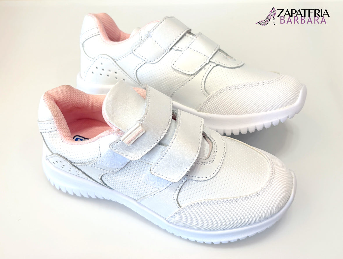 TENIS NIÑA COQUETA 134206 PUNTA ANTIRRASPONES BLANCO ROSA