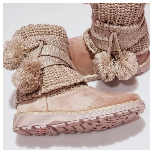 BOTA NIÑA 98082 COQUETA TEJIDA ROSA POMPON