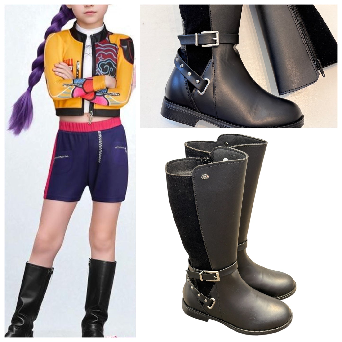 BOTA NIÑA 92917 TUBO LARGO PIEL NEGRO COQUETA