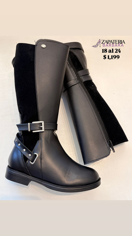 BOTA NIÑA 92917 TUBO LARGO PIEL NEGRO COQUETA