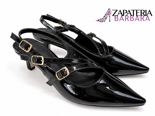 ZAPATILLA EFE 355203 MANUELA CIERRES CHAROL NEGRO